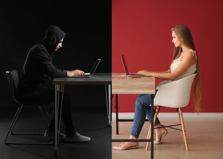 A woman chatting with a scammer